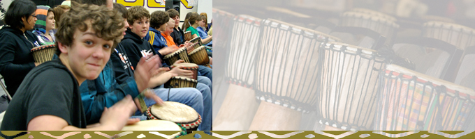 students in an interactive drumming program